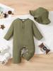 Newborn Baby Boy Romper Comfortable Cotton Long Sleeved Jumpsuit+Hat 2pcs Spring &Autumn Daily Bodysuit for Toddlers 1-18 Months