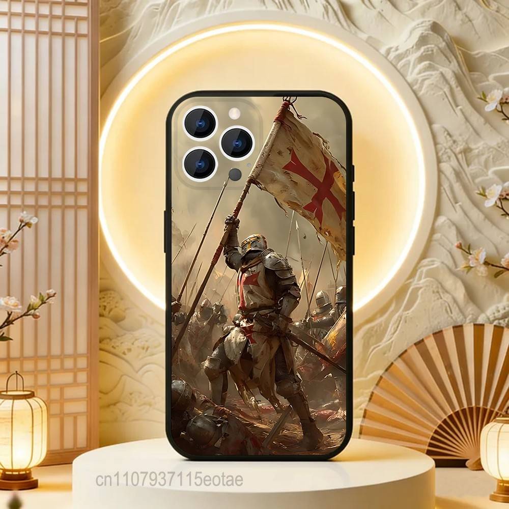 Crusaders Templar Knight art Black Soft Case For iPhone 17 13 14 15 11 16 12 Pro Max Pro Max Plus E Air Mini Phone Cover Shell