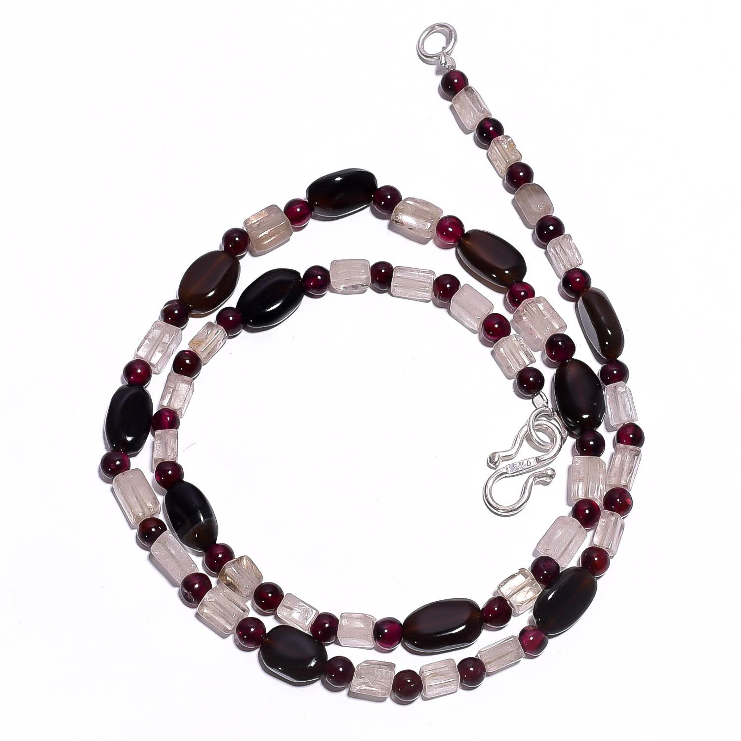 

Natural Smoky Quartz Crystal Garnet Gemstone Smooth Beads Necklace 17 UB-4459 UB-4459