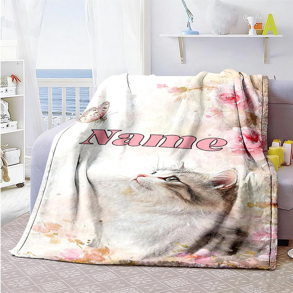 Cat78 Customize Text Blanket Lightweight Personalized Blanket Soft Warm Cozy Throw For Living Room Office Chair Chair Office Four Seasons Universal