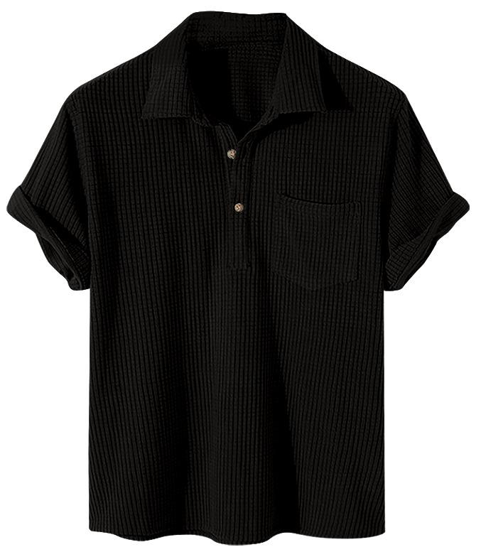 Men’s Checked and Colour-Blocked Polo Shirt with Buttons – Summer Casual Iron-Free Top S чёрный