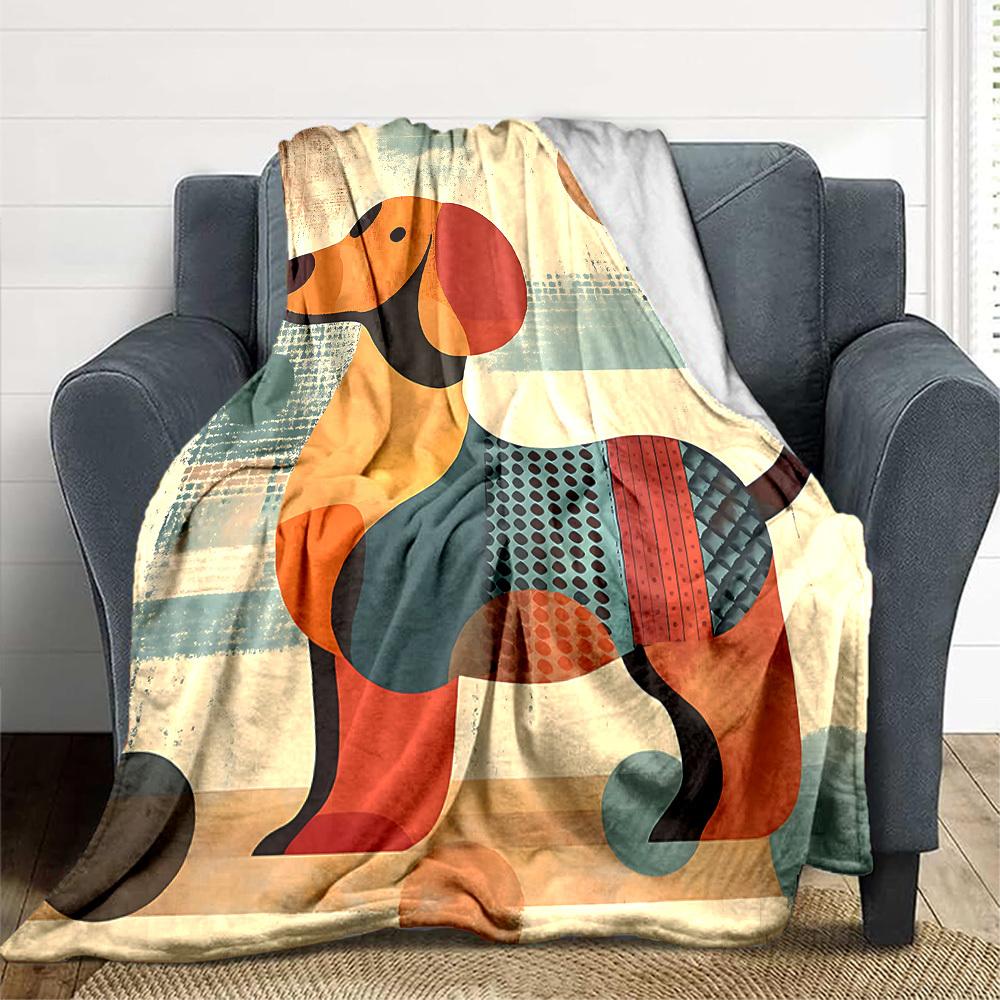 1pc Abstract Canine Lightweight Flannel Blanket, Comfortable and Warm Blanket, for Office and Camping Sofa Bed, Livingroom015