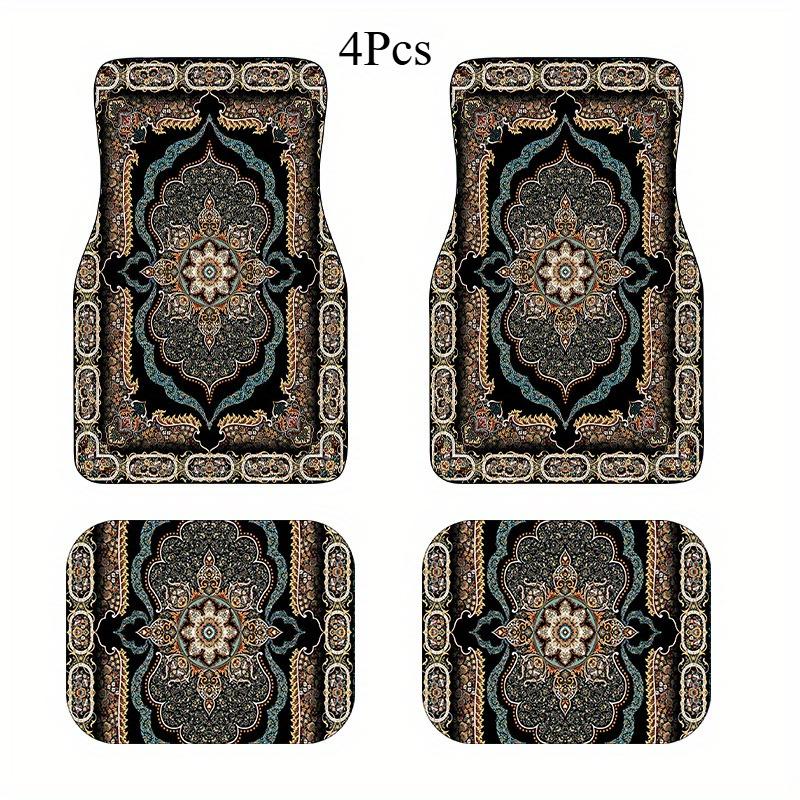 4Pcs set Bohemian Retro Style Pattern Car Carpet, Ethnic Style Design, Easy-to-Clean Car Interior Accessories, Art Decoration