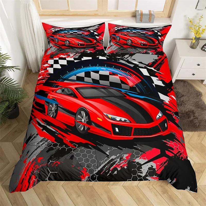 Racing Car Duvet Cover Kids Extreme Sports Game Quilt Cover Twin For Boys Microfiber Cool Speed Automobile Honeycomb Bedding Set