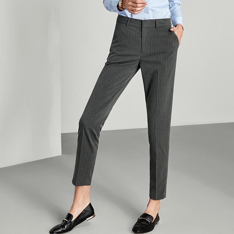 

083 Women s Color-Spun Striped Professional Straight-Leg Slimming Suit Pants 27/S
