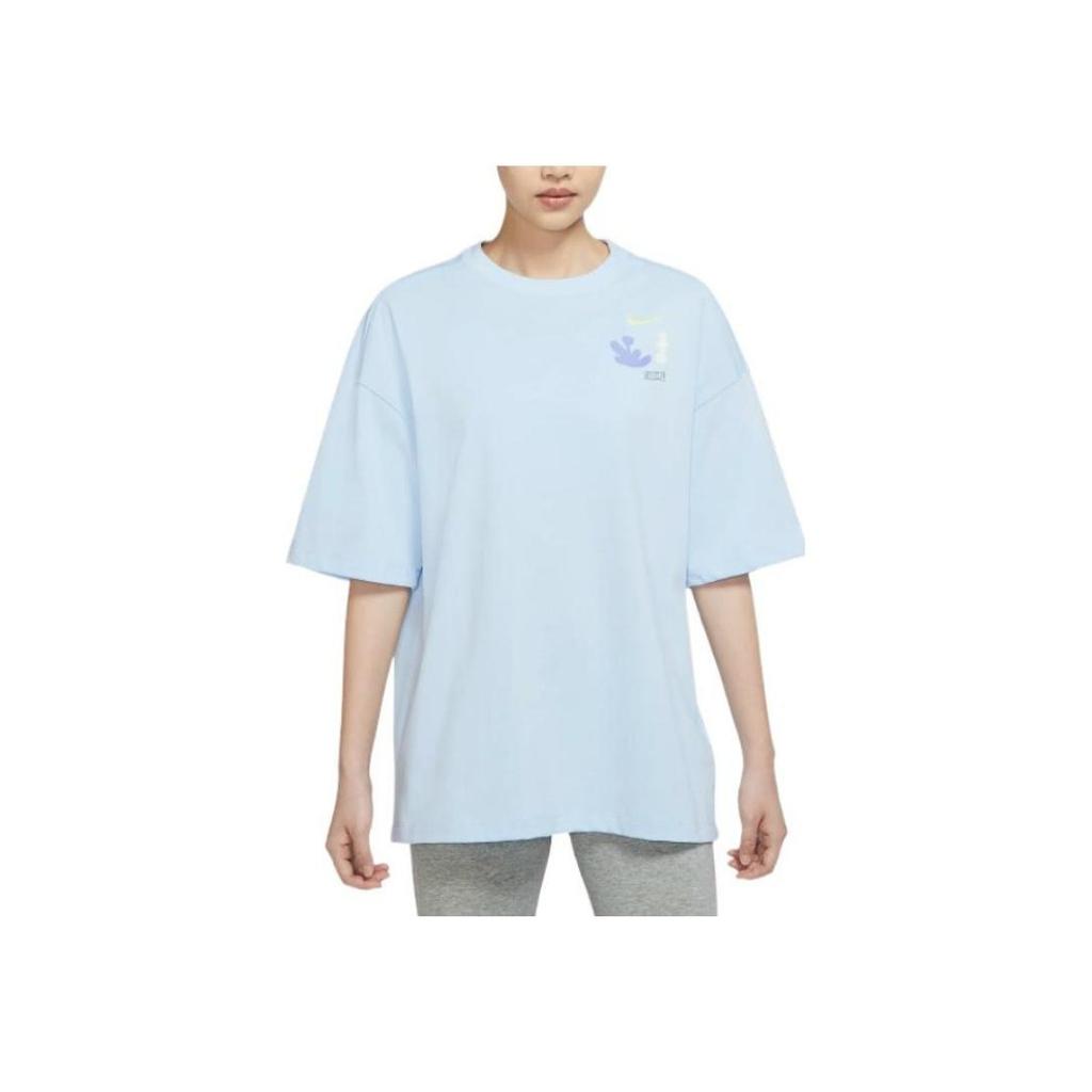 Nike American Vintage Hand-Painted Graffiti Lettering Print Dopamine Crew Neck Short Sleeve Drop Shoulder T-Shirt Women T-Shirt Blue DX6150-441