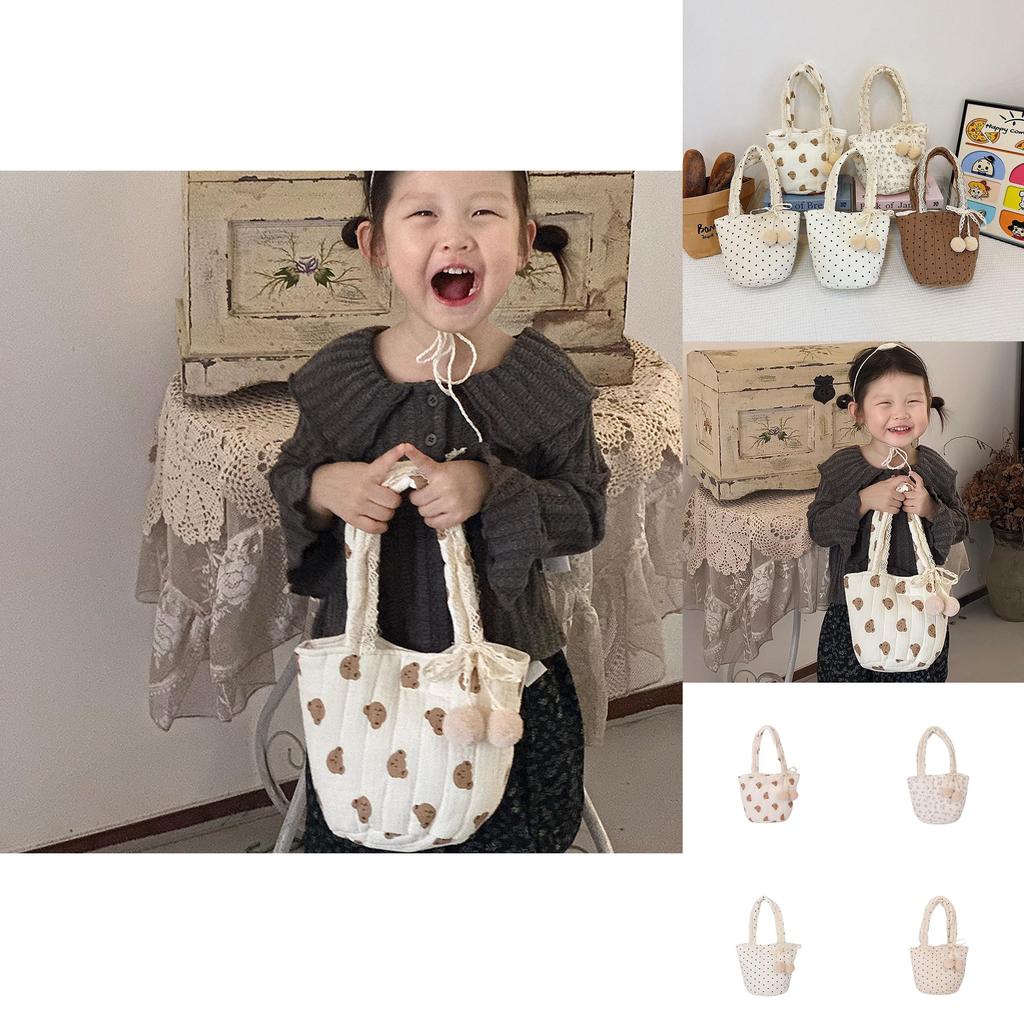 Bear Kids Baby Shoulder Bag Cute Cotton Cartoon Water Bucket Bag Outdoor Handbag