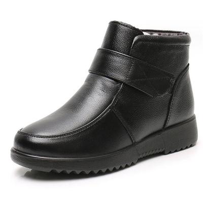 Women Genuine Leather Ankle Boots Snow Boot Women Winter Mother Waterproof Non-slip Booties Warm Wedges Natural Wool Women Boots