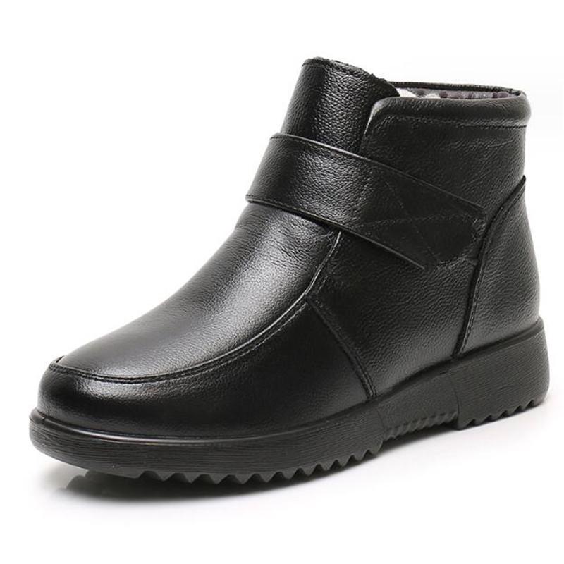 Moda Mulheres Botas de Tornozelo de Couro Genuíno Bota de Neve Mulheres Inverno Mãe Impermeável Antiderrapante Botins Quentes Cunhas Lã Natural Botas Femininas