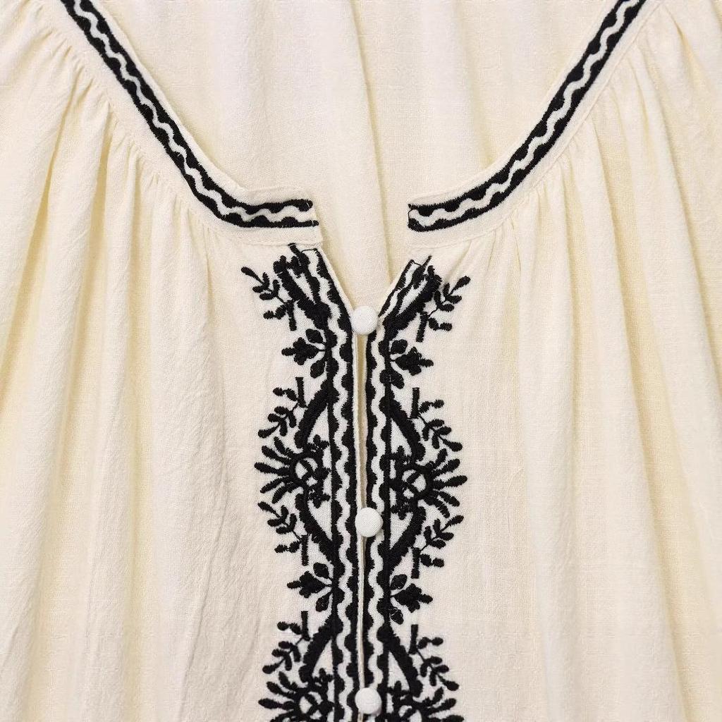 European and American Women's Color-Block Embroidered Fashion Shirt