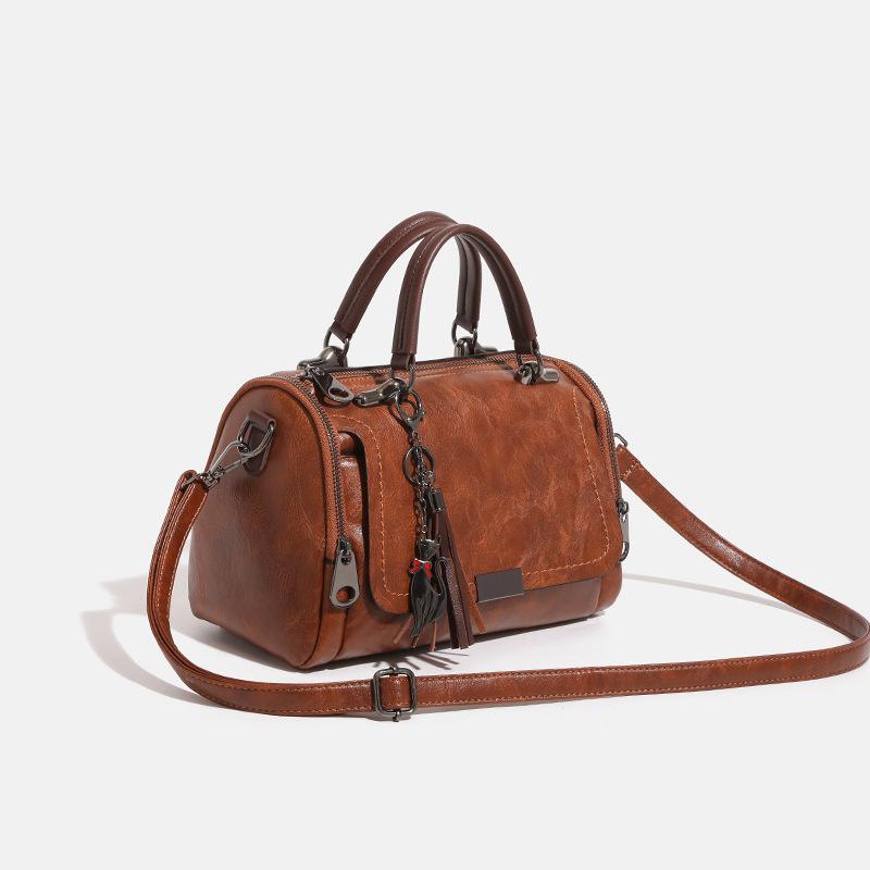 Spring Easy To Wear Vintage One-shoulder Slant Span Boston Pillow Bag Women's Hand-held Fringe Bag