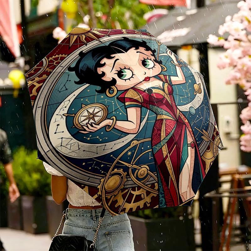 Betty Boop Print Umbrella Automatic Opening/ Closing - Portable Foldable Design - Daily Use for Travel/Outdoor - Gift for Birthday