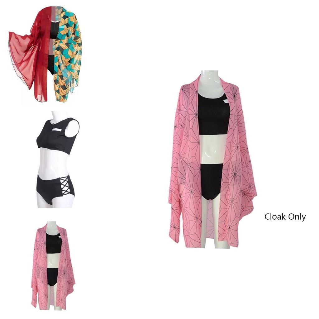 Vibrant Demon Slayer Kimetsu No Yaiba Bikini Swimsuit Set With Delightful Cloak For Beach Days