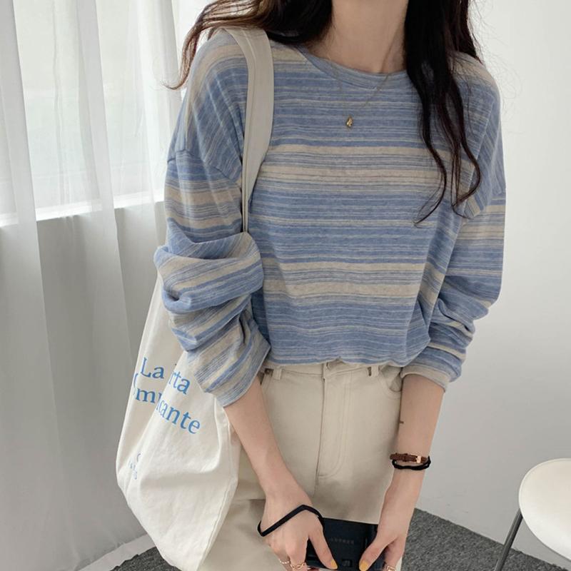 Bluza damska, cienka, luźna, z długim rękawem, modny sweter w paski