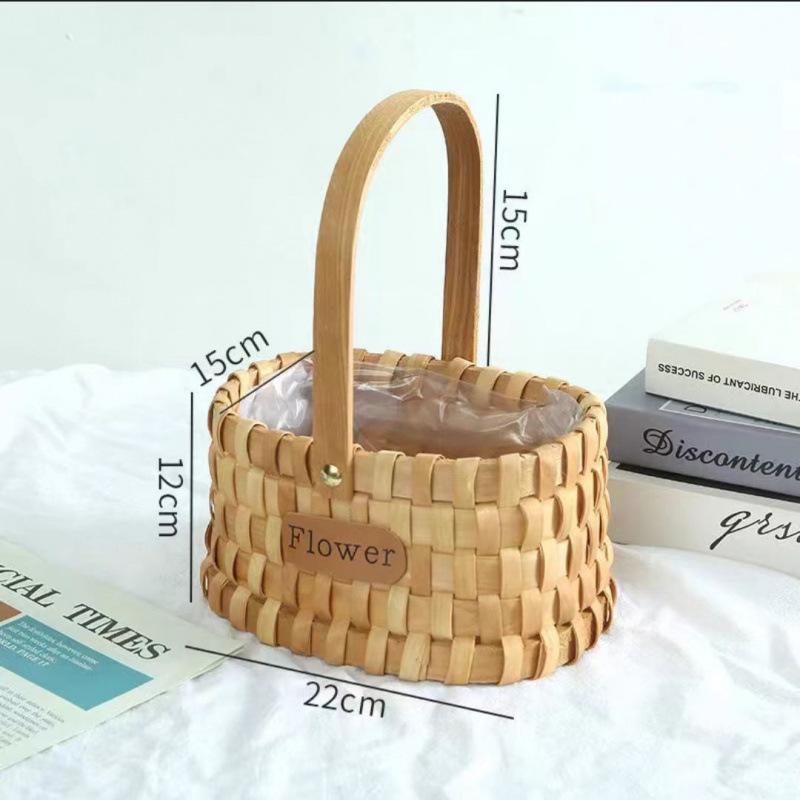Pastoral-Style Handwoven Rattan Flower Basket - Small Decorative Green Plant Basket