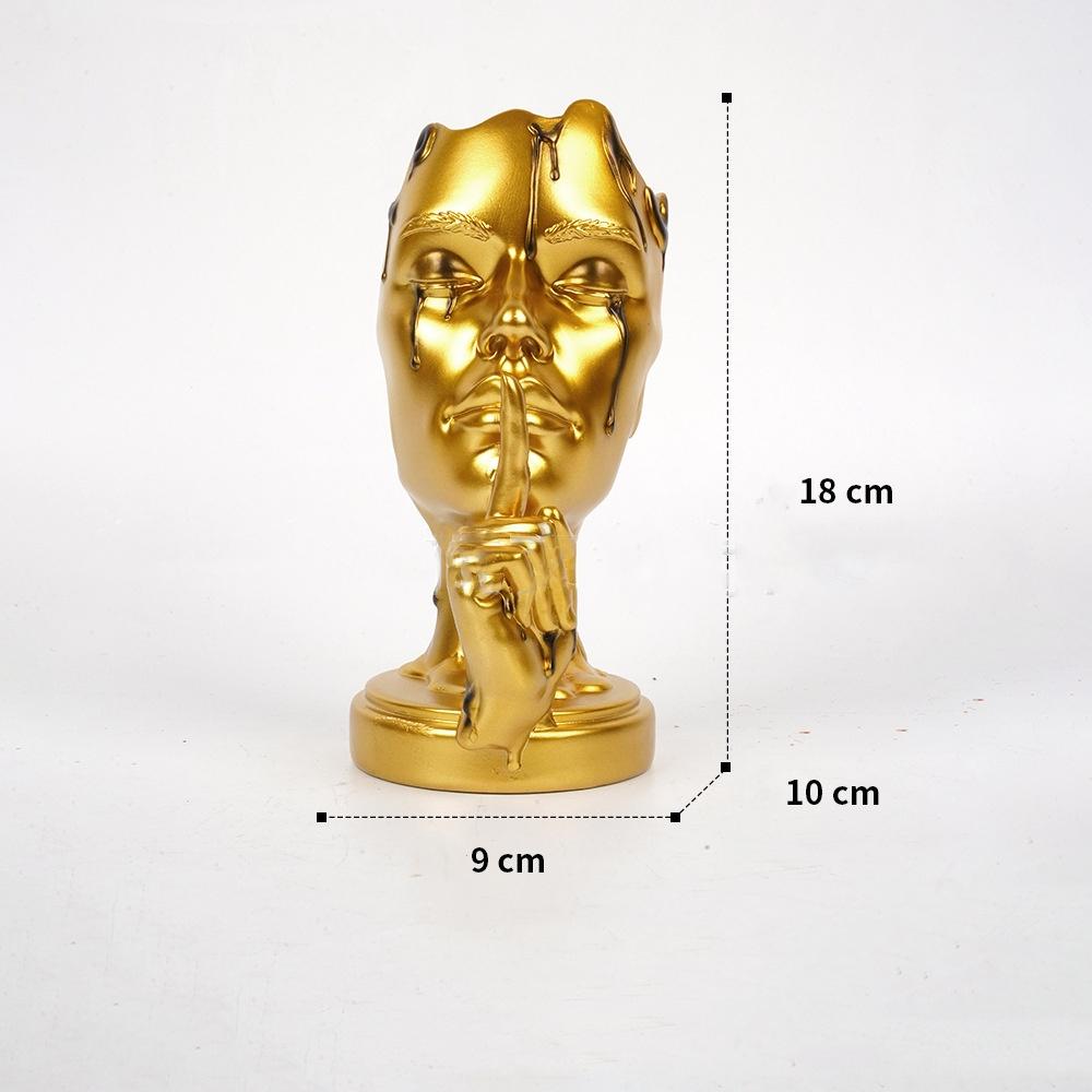 Artizanat din Rășină Statuie la Dimensiune Naturală Mască Facială Abstractă Tăcere Figurine Decorative Aurii Accesorii pentru Decorarea Casei