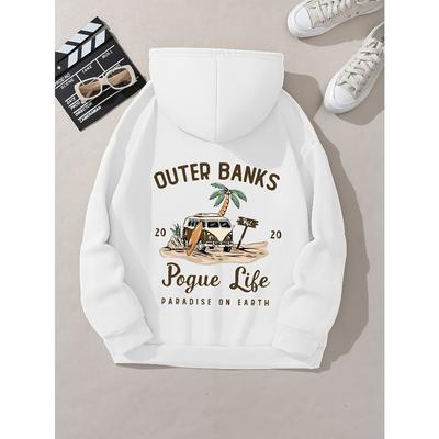 Cozy Hoodie Women's Casual Hoodie Outer Banks Pogue Life Letter Print Beach Graphic Kangaroo Pocket Cozy Autumn Apparel Trendy