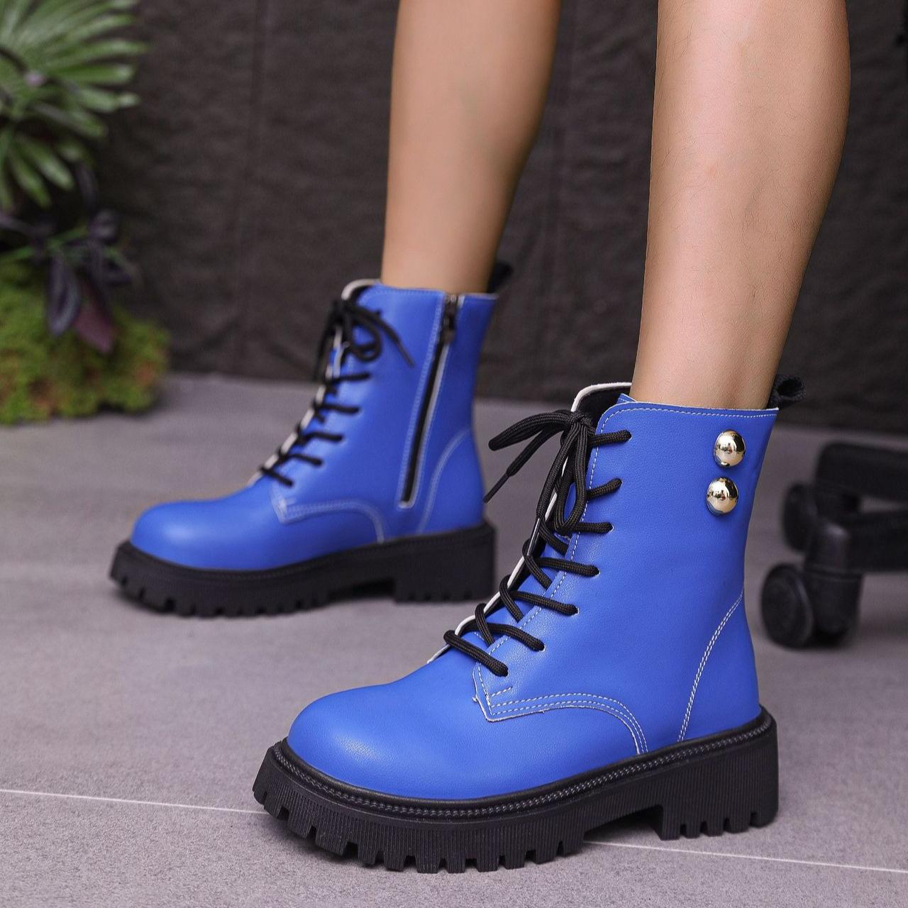 

2025Женские Модные Ботинки Высокие Кожаные Ботинки На Шнуровке Ботильоны Нескользящие Ботинки на Платформе для Женщин Мотоциклетные Ботинки Botas Mujer 39 темно-синий
