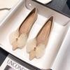 Fashion 2025 Spring Summer Lace Bow Flat Shoes for Women Pointed Toe Pearl Studded Ballet Flats Ladies Pearl Flower Loafers Big Size 43