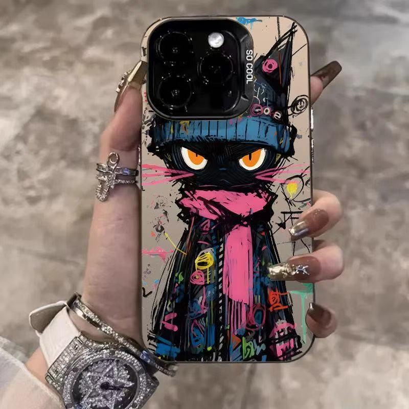 

Graffiti Black Cat Phone Case For Samsung Galaxy Note 20 S20 S21 S22 S23 S24 S25 Ultra Cool Street Art Pattern Protective Shell Galaxy S25 Ultra чорний