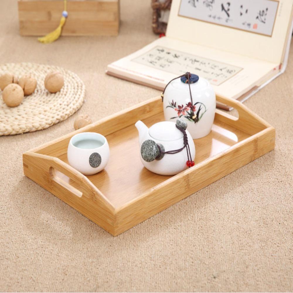 with Handles Bamboo Serving Tray Aesthetic Coffee Tea Tray Durable Food Storage Tray Teapot Teacup