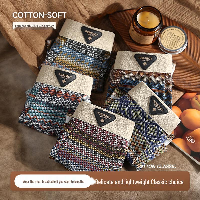 Ethnic Style Men's Luxury Cotton Boxer Briefs - Comfortable, Breathable, Mid-Rise Trunks
