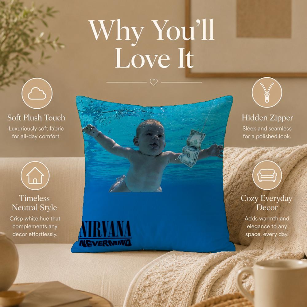 Band N-NirvanaS Cushion Cover Double-Sided Printed Pillow Cover Hypoallergenic Dust-Mite Proof