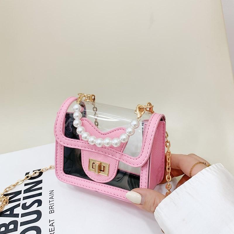 Transparent Handheld Pearl  Handbag Childhood Fun Stitching Single Shoulder