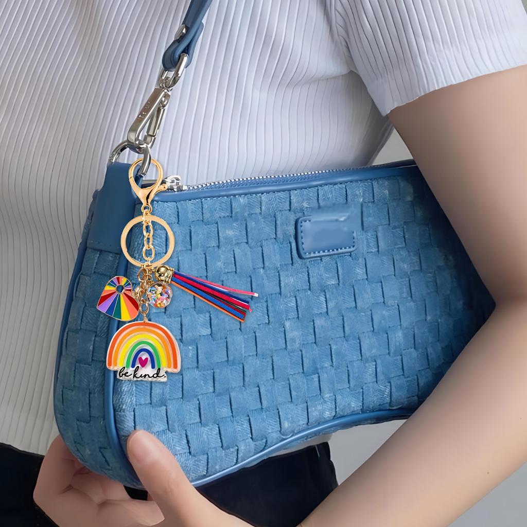 Lovely Rainbow Love Key Holder Dainty Tassels Charm Ideal For Purse Backpack Decoration