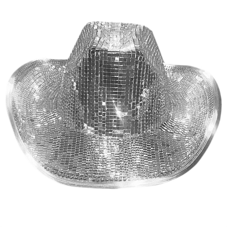 Disco Ball Cowboy Hat Women Sparkly Glitter Space Hat Silver Mirror Ball Cowboy Hat For Wedding Costume Cosplay Decor