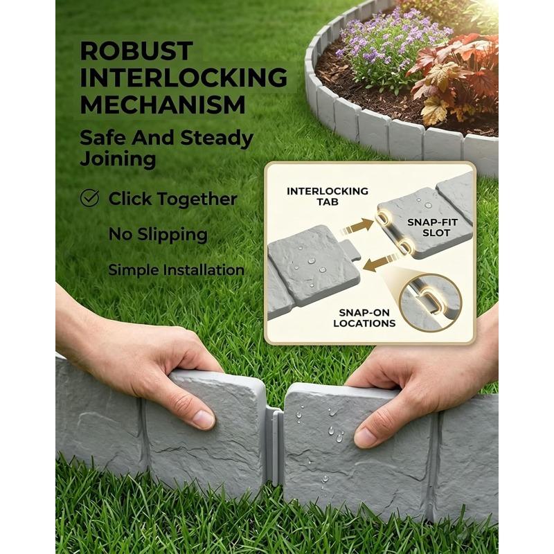 5/10 Stück Kunststoff Gartenmauer Zaun Rand Steinoptik Begrenzung, Nachahmung Stein Gartenzaun, Kunststoff Garten Steinoptik Rand Zaun,