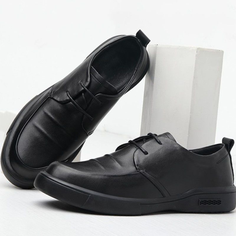 Black Thick Sole Soft Leather Shoes for Men High Quality Fashion Low Price Designer Footwear Offer Retro New In Man Casual Shoe
