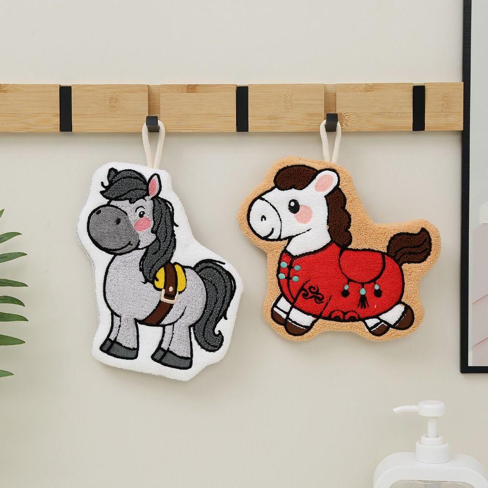 Lucky Horse Hand Towel Strong Water Absorption Soft Thick Absorbent Towels Thickened Hanging Style Hanging Towel