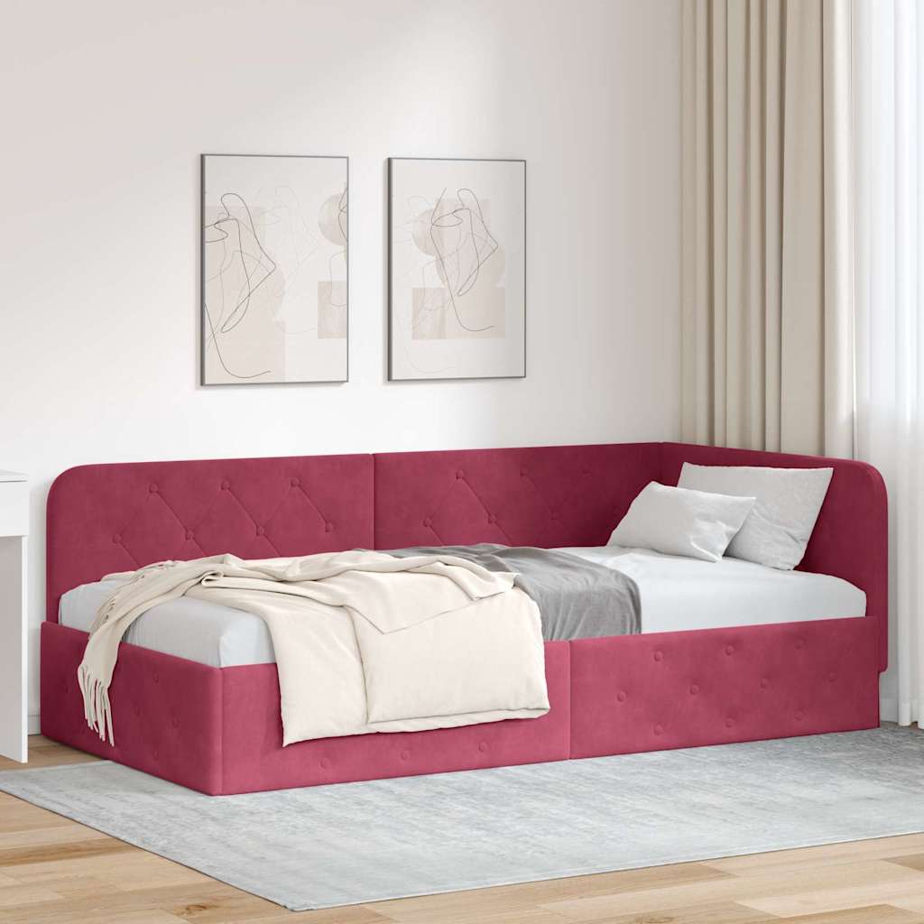 L Shaped Bed Frame Burgundy 100 X 200 Cm Velvet