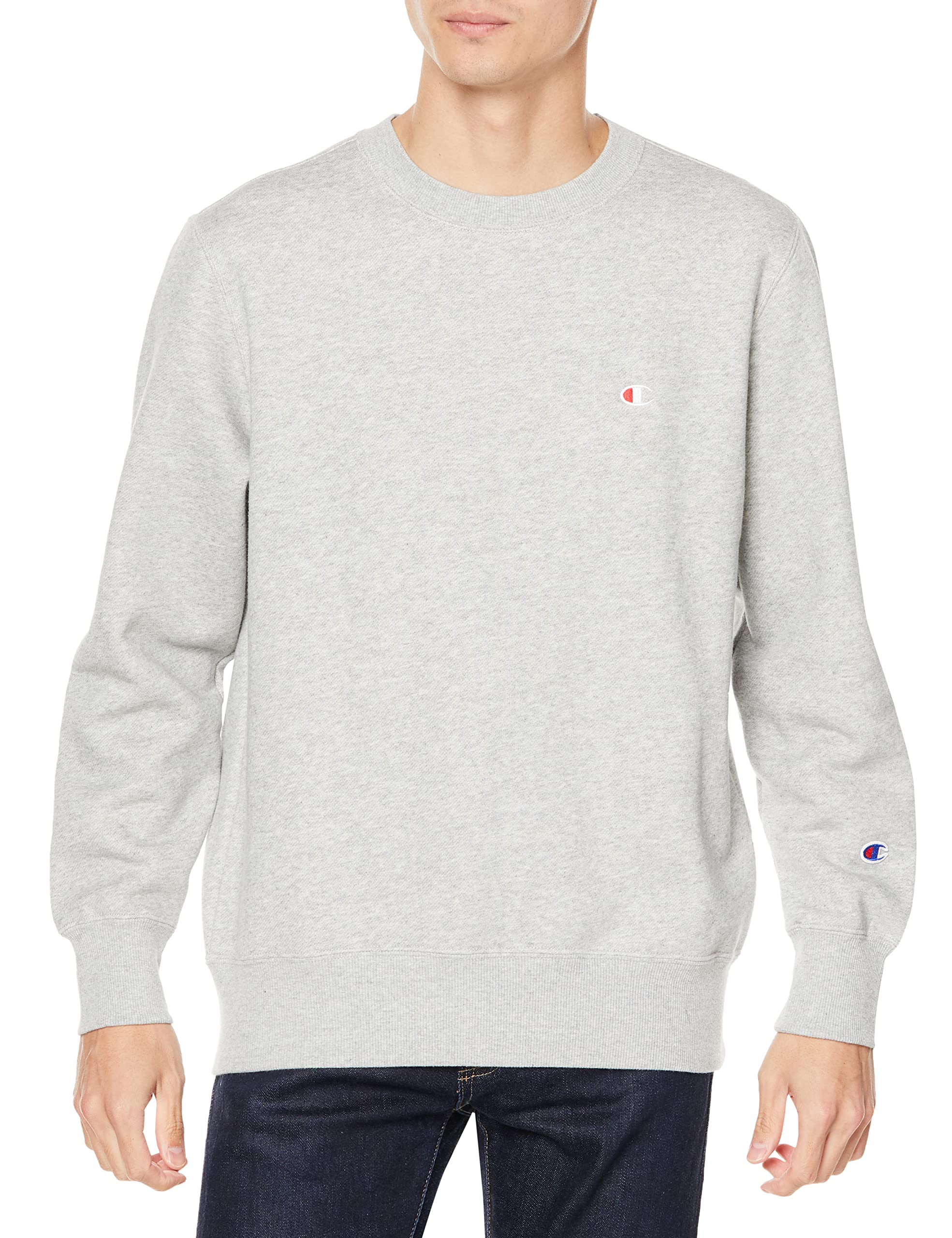 

Champion Long Sleeve Crew Neck Sweatshirt with Oxford Size S Men s One-Point Logo, Gray, (C3-W005)