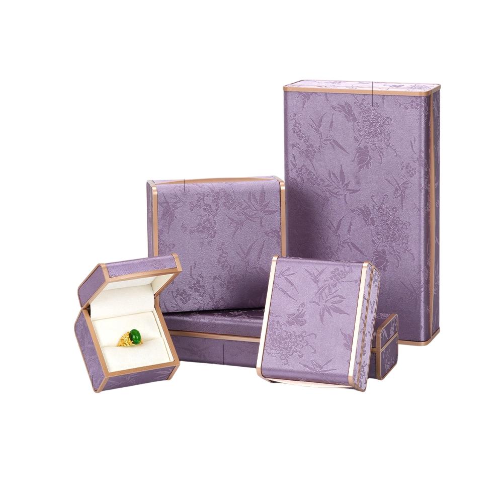Luxury New Chinese Style Classic Rectangle Jewelry Display Box Gold Trim Embroidery Case for High-End Jewelry