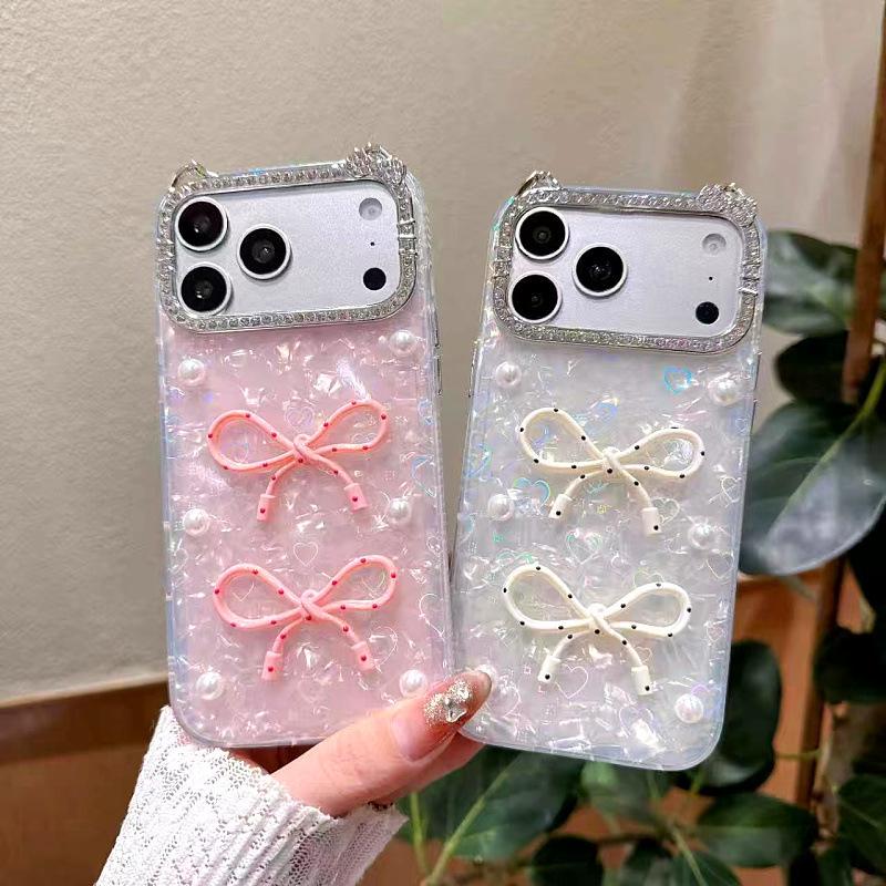 Korean Style Bow Shell Texture Phone Case for iPhone 17 Pro Max, Fits Models 14, 15, 16.