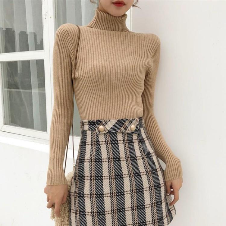 Soft Knitted Turtleneck Sweater Women Long Sleeve Pullover Tops