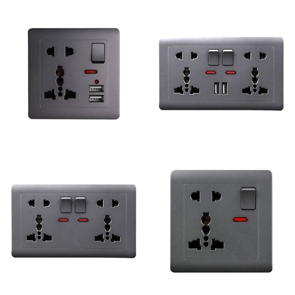 Black Universal International Wall Socket Standard Electrical Global Power Socket Switch 5-pin 13A Wall Outlet Home