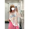 American Retro Slanted Shoulder Colorful Polka Dot Star Long-sleeved T-shirt for Women Spring Loose Versatile Blouse