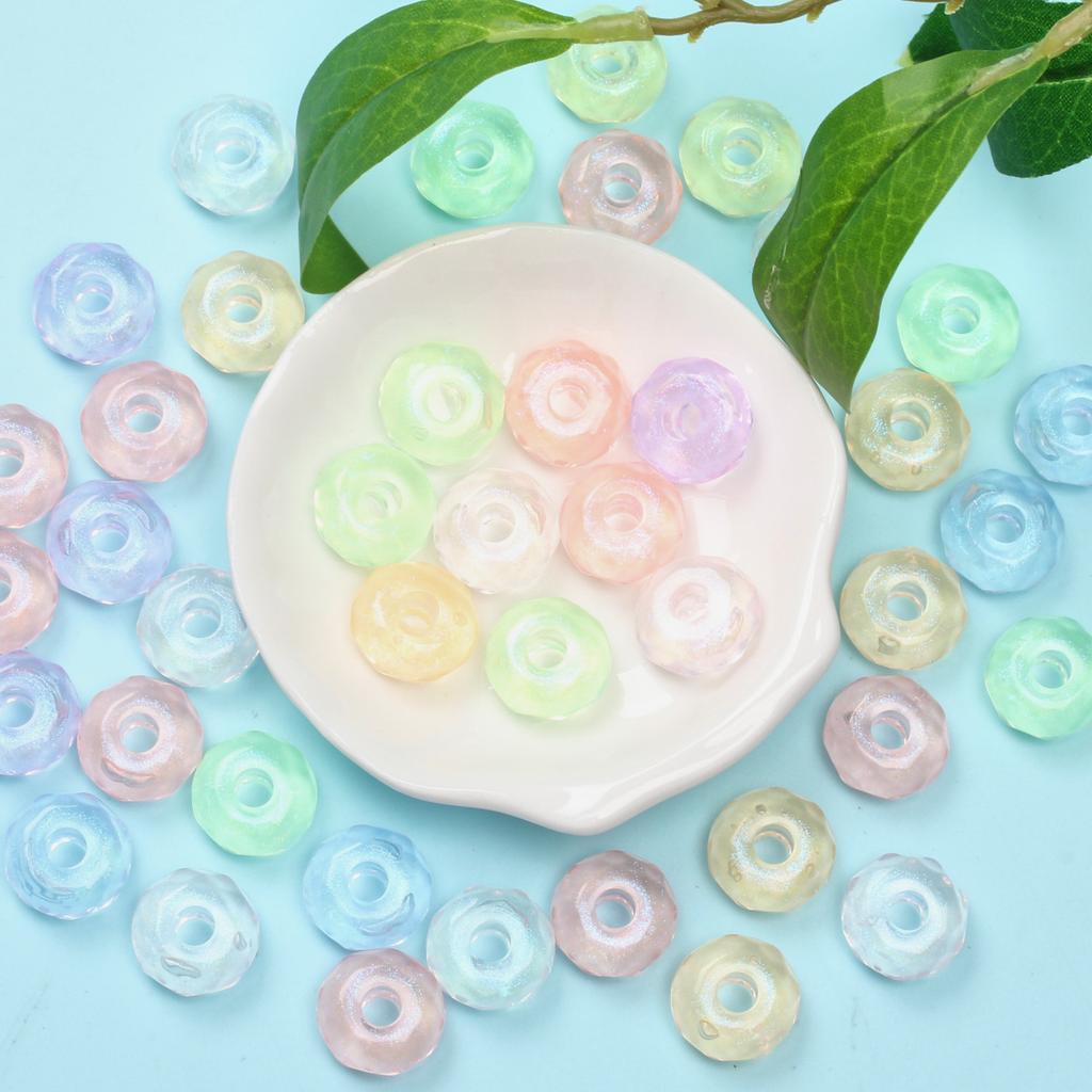 10 Stück 15,5 mm*7,5 mm Schliffperlen Anhänger Acryl Großloch Runde Perlen für Schmuckherstellung DIY Handgefertigte Armbandmaterialien Transparentes Material