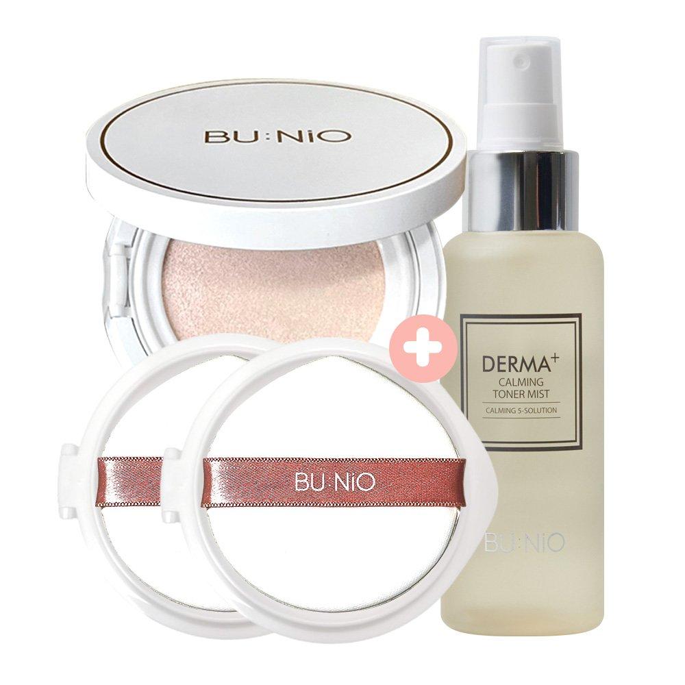 BU:NiO Fresh Face Cushion Set (Calming Cool Tone Up Sun Cushion Original 25g + Refill 25g X 2 + Calming Toner Mist 100ml)