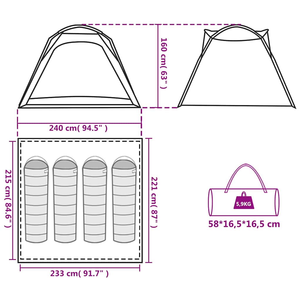4 Person Camping Tent Grey and Orange Quick Release Waterproof