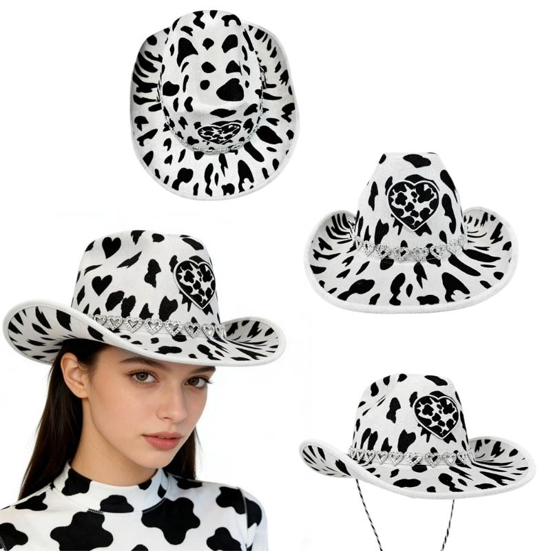 Fashionable Cow Pattern Rhinestones Accent Unisex Cowboy Hats Comfortable Fabric