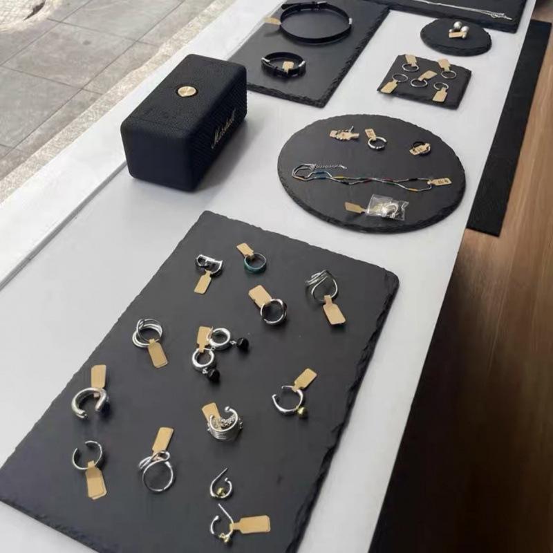 Small Black Natural Stone Jewelry Tray: Creative Background Ornament for Photography