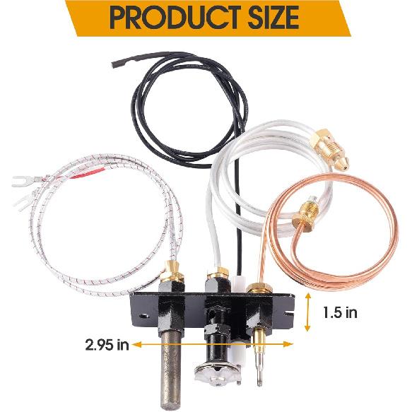 10002264 Natural Gas Pilot Assembly, SRV10002264 NG 3 Way Pilot with Thermocouple Thermopile Replacement Kits Compatible with Majestic, Temco,