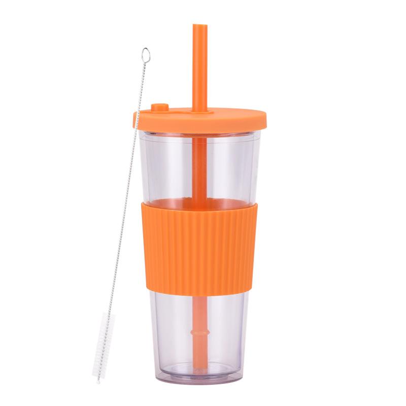 2025 Large Capacity Double Layer Plastic Cup Large Hole Straw Pearl Boba Milk Tea Cup Portable Outdoor Straw Cup