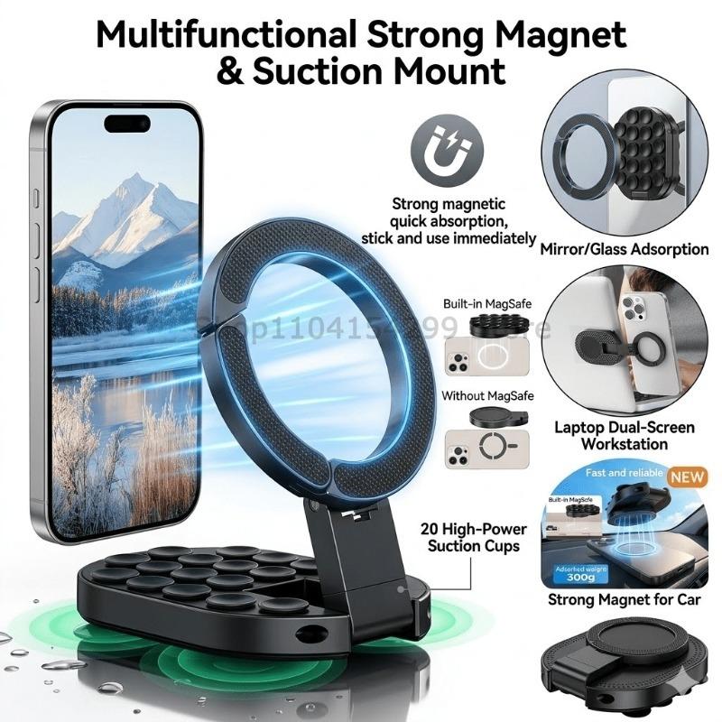 3 In 1 Magnetic Suction Cup Stand Bracket 360° Rotatable Phone Holder Foldable Magnetic Smartphone Stand Live Lazy Support