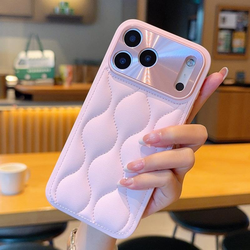 Small Fragrance Leather Grain Lens Full coverage Protection Case For iPhone 17 Pro Max 17 pro Air 16e 16 Pro 15 14 Pro Max Cover