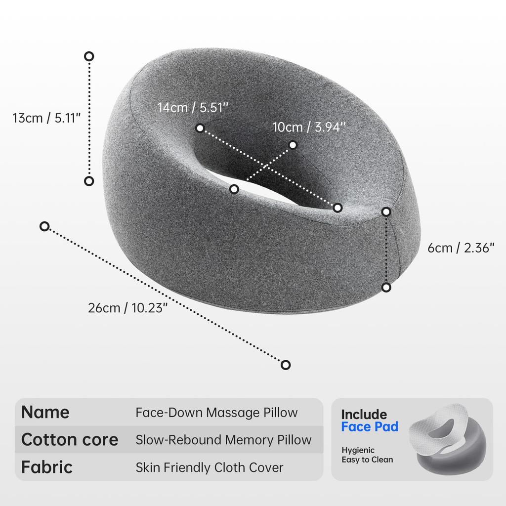 Ergonomics Lying Face Down Pillow Memory Foam Breathable Head Rest Support Pillow Body Massage for Beauty Salon Removable Cover Grey